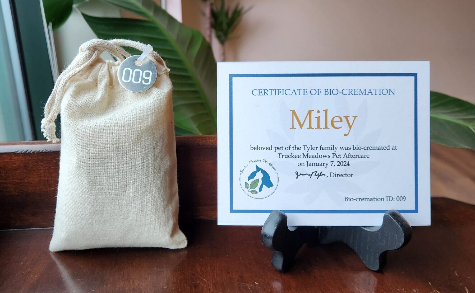 Cotton Ash Pouch and Certificate of Bio-Cremation